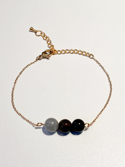 Bracelet Protection en Labradorite, Œil de Tigre et Obsidienne Noire - Acier Inoxydable Doré