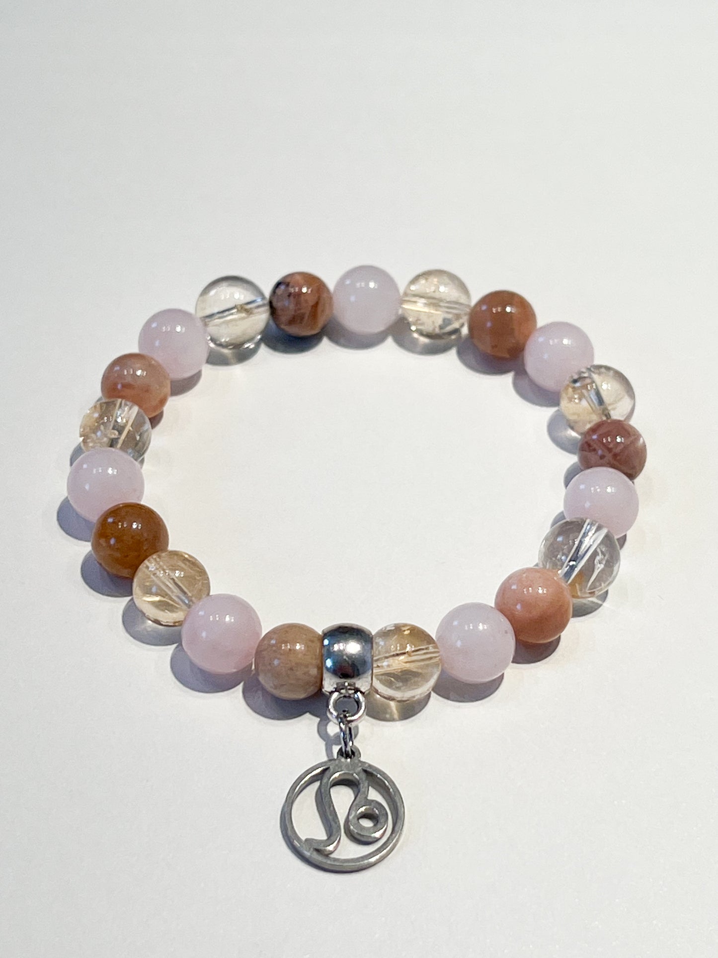 Bracelet Astro Lion : Quartz Rose, Citrine & Pierre de Soleil pour Énergie et Confiance