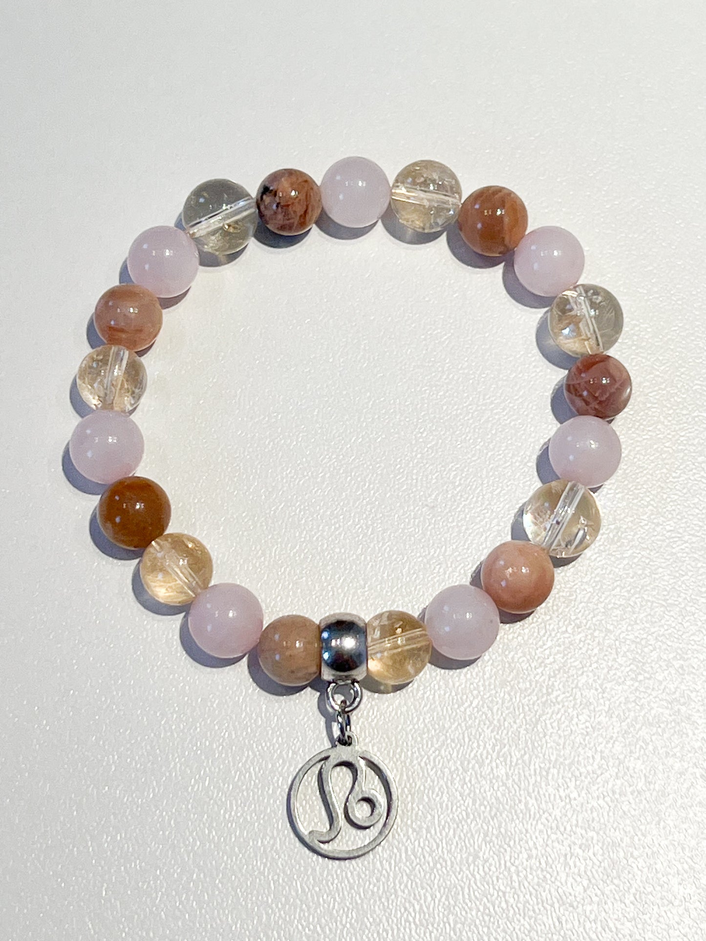 Bracelet Astro Lion : Quartz Rose, Citrine & Pierre de Soleil pour Énergie et Confiance