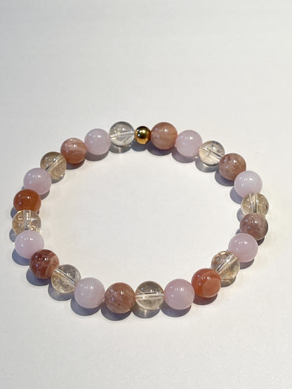 Bracelet Astro Lion : Quartz Rose, Citrine & Pierre de Soleil pour Énergie et Confiance