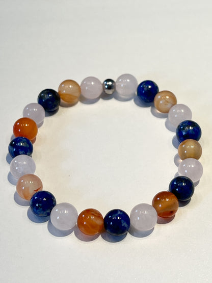 Bracelet Spécial Vierge en Quartz Rose, Cornaline et Lapis Lazuli - Énergie et Équilibre