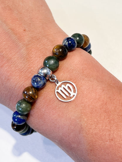 Bracelet Spécial Vierge en Jade, Œil de Tigre et Lapis Lazuli - Énergie et Protection