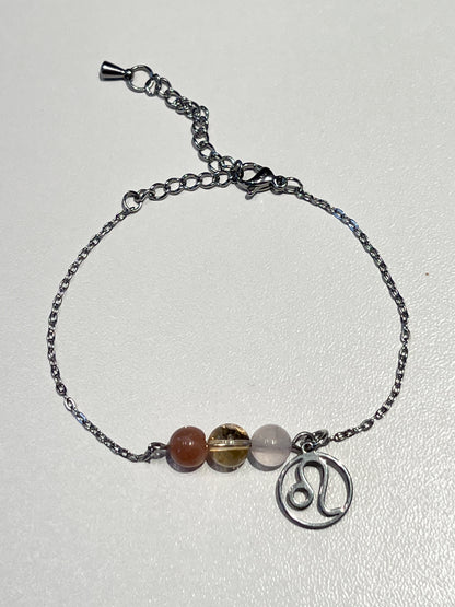 Bracelet Astro Lion en Quartz Rose, Citrine & Acier Inoxydable - Énergie et Élégance