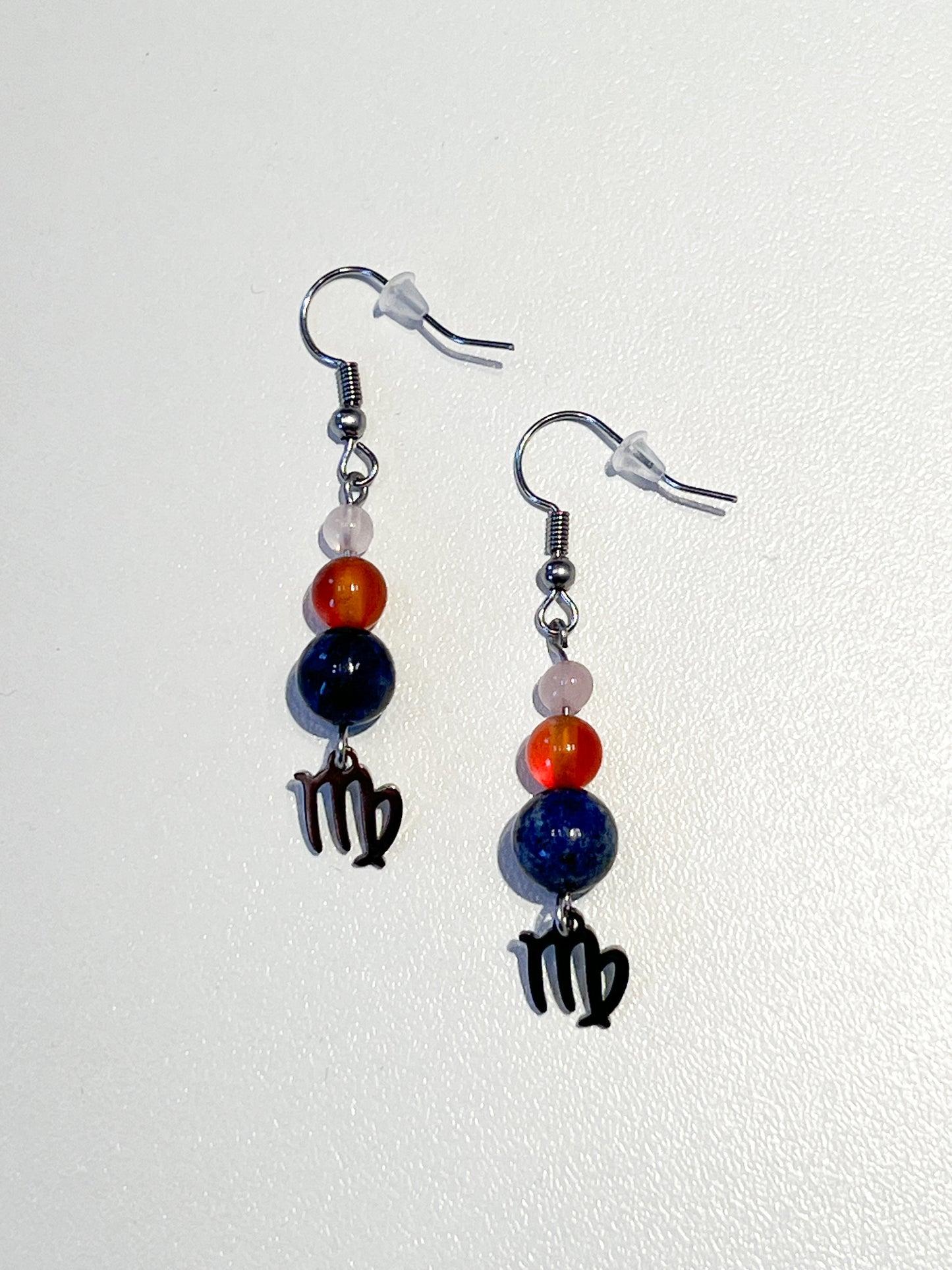 Boucles d'Oreilles Astro Vierge en Acier Inoxydable avec Quartz Rose, Cornaline et Lapis Lazuli