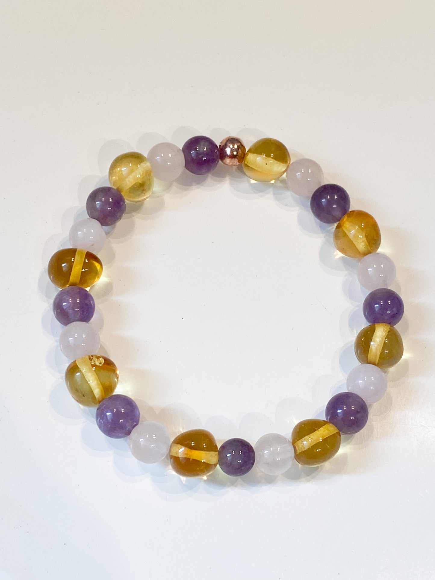 Bracelet enfant en Quartz rose, Améthyste et Ambre : Renforcez la confiance en soi avec cette magnifique parure énergétique