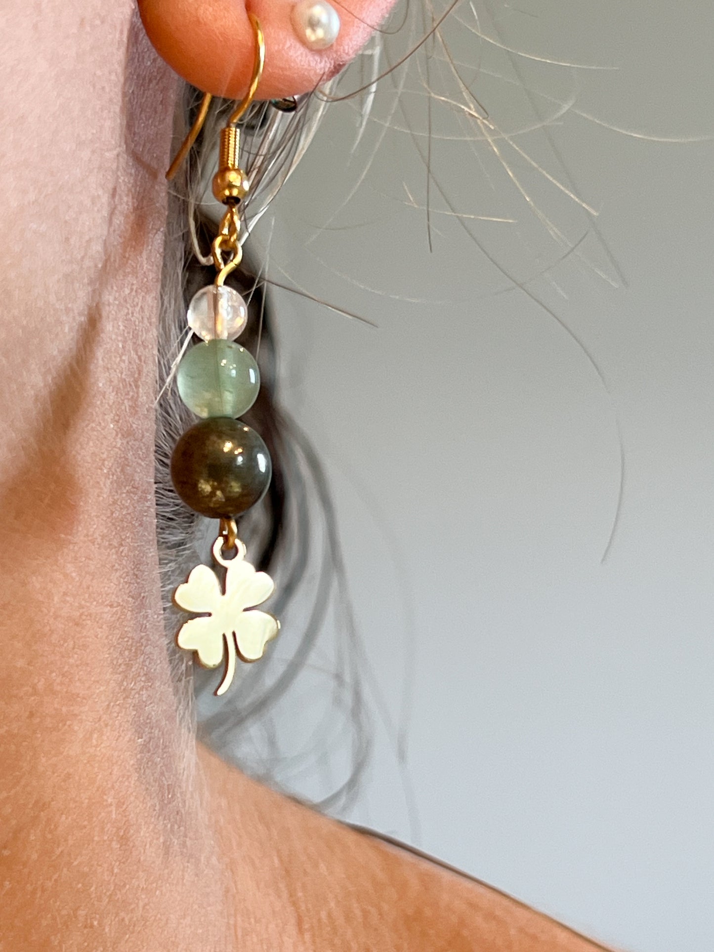 Boucles d'Oreilles Chance en Aventurine, Citrine et Pyrite – Acier Inoxydable Doré