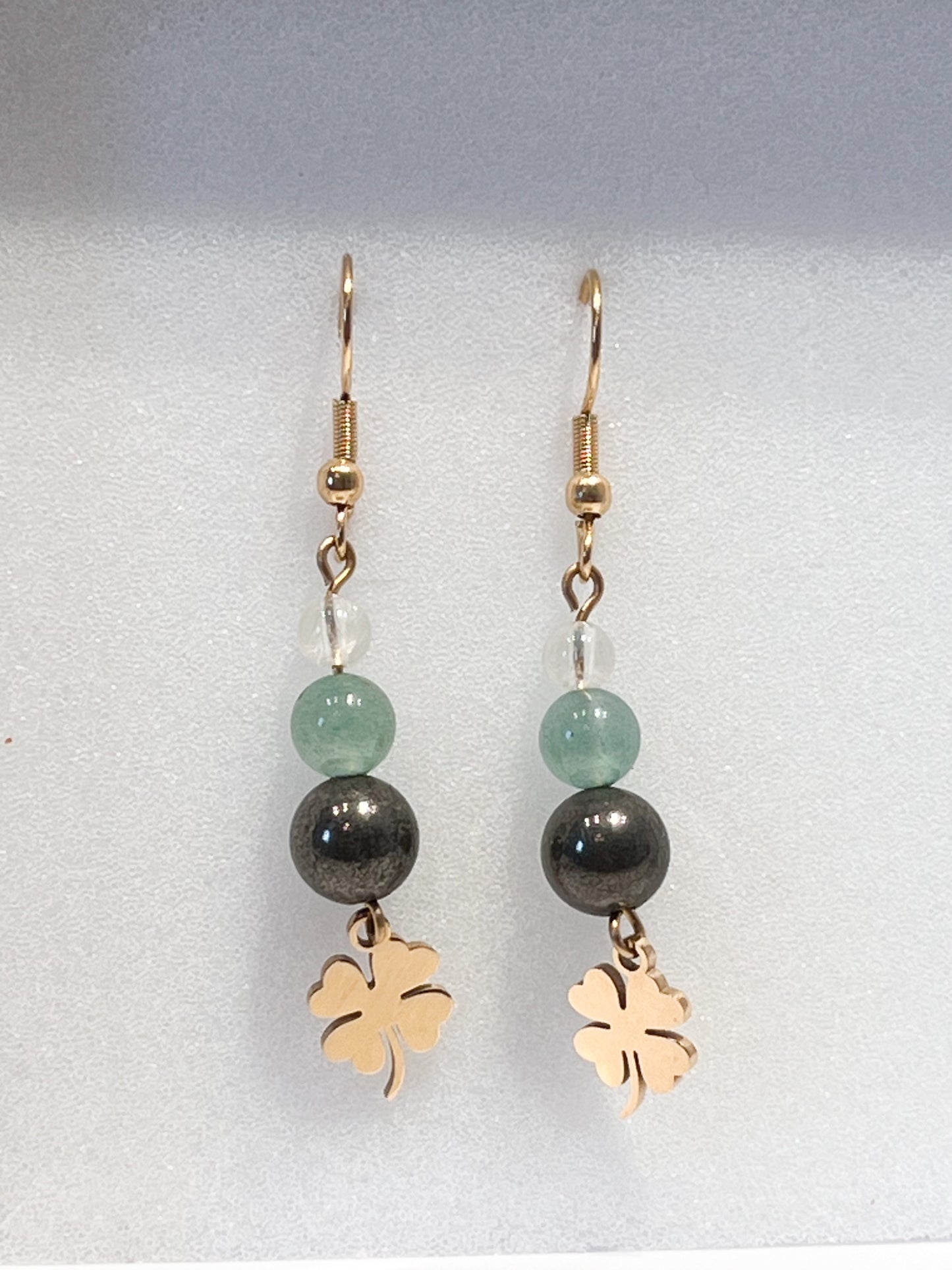 Boucles d'Oreilles Chance en Aventurine, Citrine et Pyrite – Acier Inoxydable Doré