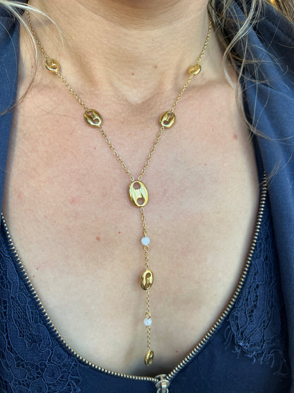 Collier pierre de lune en acier inoxydable doré – bijou femme élégant