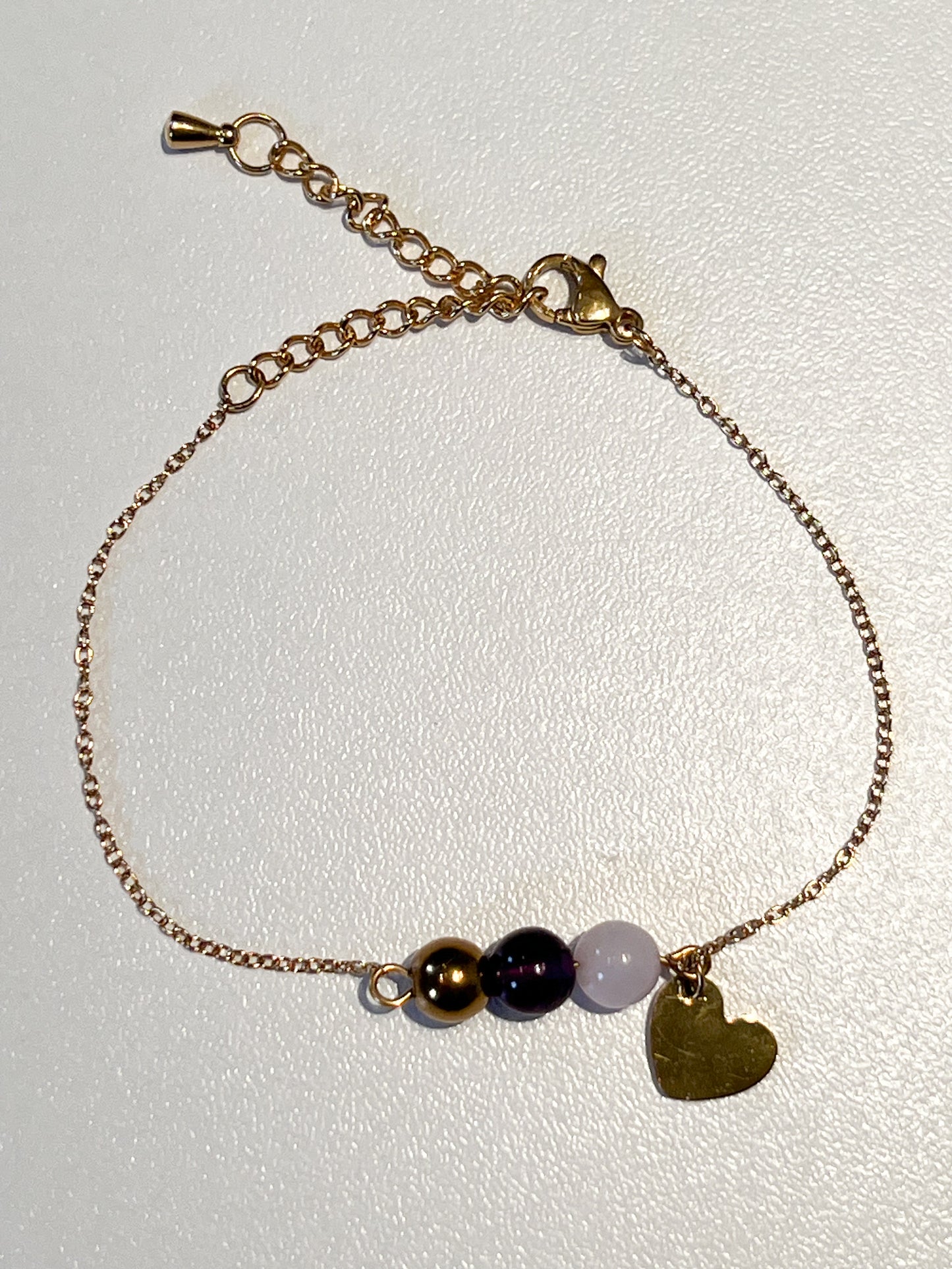 Bracelet Anxiété en Quartz Rose, Améthyste et Hématite "Cœur Apaisant"