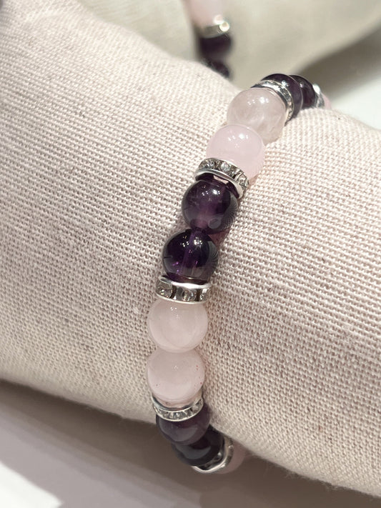 Bracelet Améthyste et Quartz rose