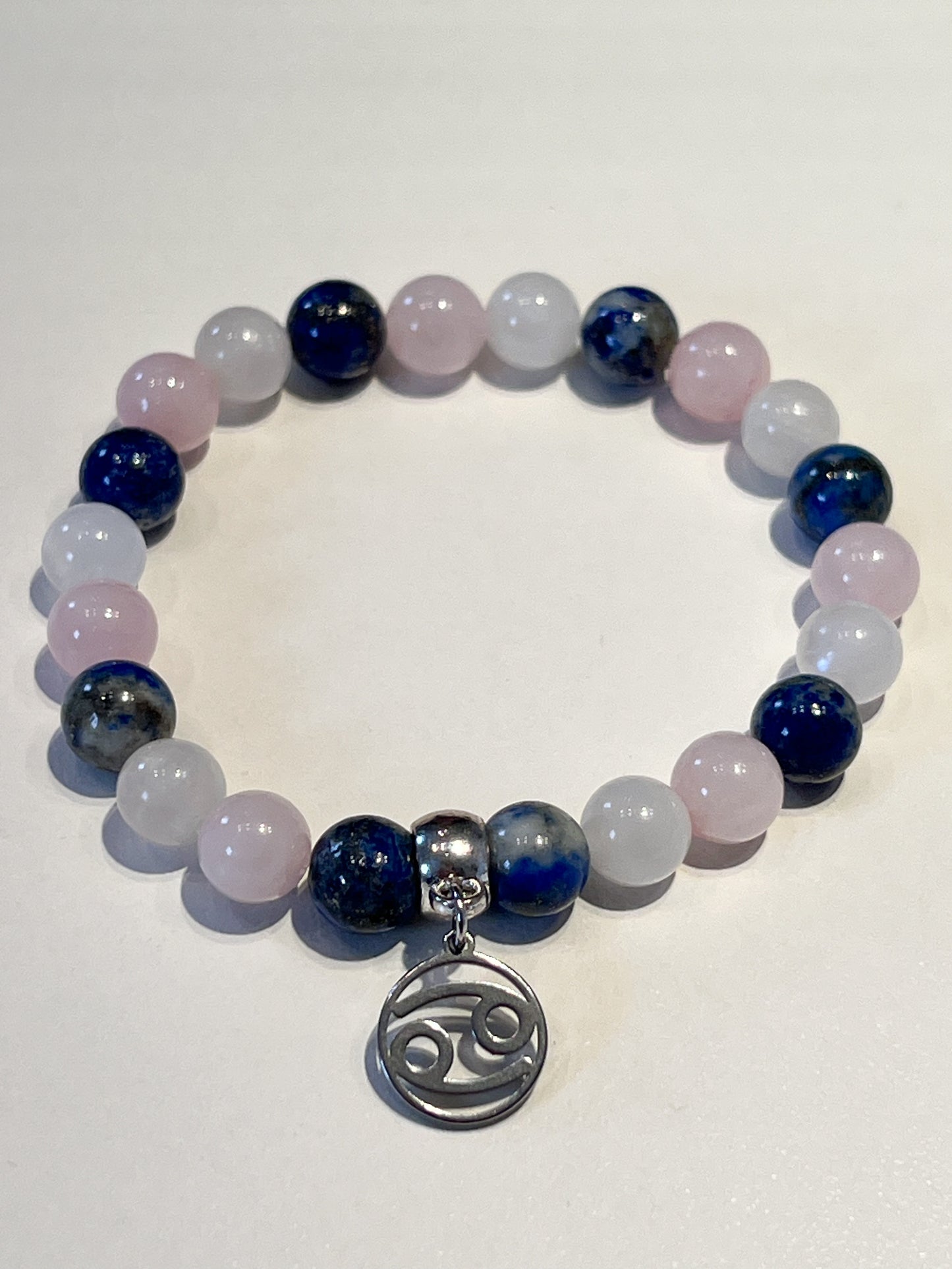 BracBracelet Astro Cancer en Pierre de Lune, Quartz Rose et Lapis Lazuli : Harmonie et Protection