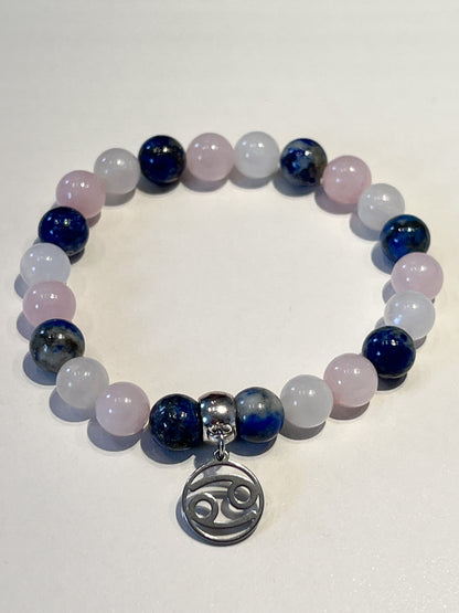 BracBracelet Astro Cancer en Pierre de Lune, Quartz Rose et Lapis Lazuli : Harmonie et Protection