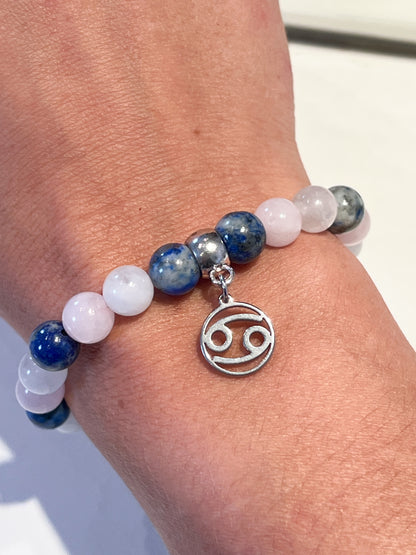 BracBracelet Astro Cancer en Pierre de Lune, Quartz Rose et Lapis Lazuli : Harmonie et Protection