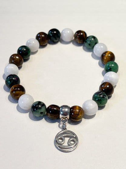 Bracelet Zodiaque Cancer en Pierre de Lune, Œil de Tigre et Rubis Zoisite : Protection et Équilibre