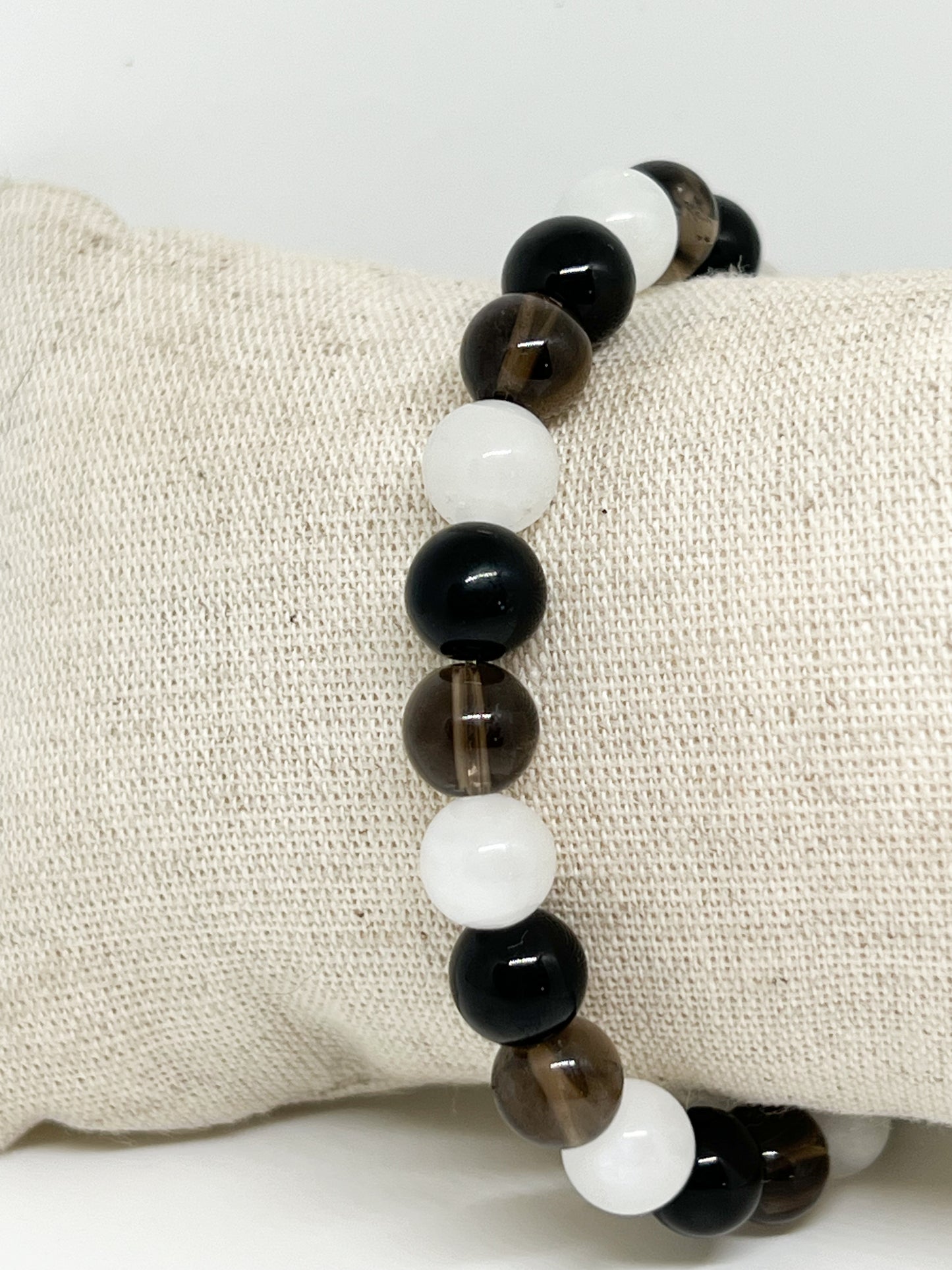 Bracelet Zodiaque Capricorne : Pierre de Lune, Quartz Fumé et Obsidienne Noire pour Protection et Équilibre