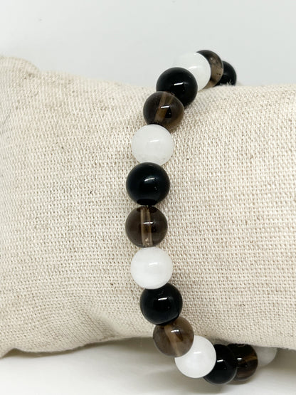 Bracelet Zodiaque Capricorne : Pierre de Lune, Quartz Fumé et Obsidienne Noire pour Protection et Équilibre