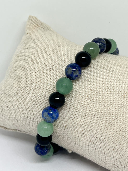 Bracelet Anti-Stress en Pierres Naturelles : Aventurine, Lapis Lazuli et Obsidienne Noire