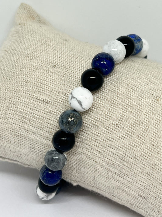 Bracelet Anti-Stress Homme en Howlite, Lapis Lazuli et obsidienne noire : Élégance et Sérénité