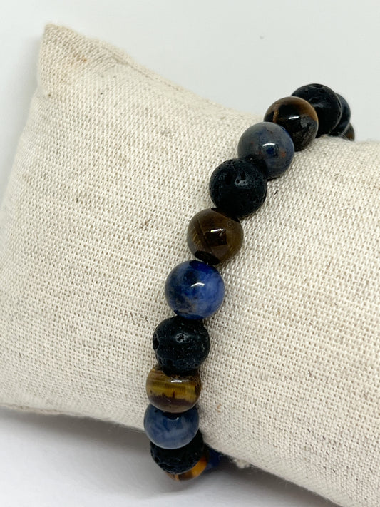 Bracelet en Œil de Tigre, Lapis Lazuli et Pierre de Lave : Énergie et Protection au Naturel