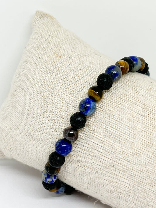 Bracelet en Pierres Naturelles : Pierre de Lave, Lapis Lazuli et Œil de Tigre pour le Bien-Être