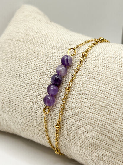 Bracelet en Améthyste et Acier Doré – Élégance et Énergie Naturelle