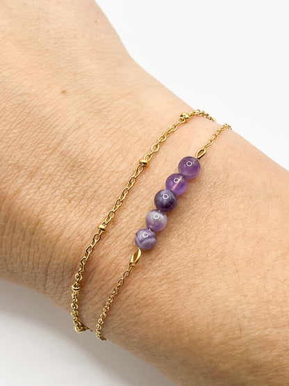 Bracelet en Améthyste et Acier Doré – Élégance et Énergie Naturelle