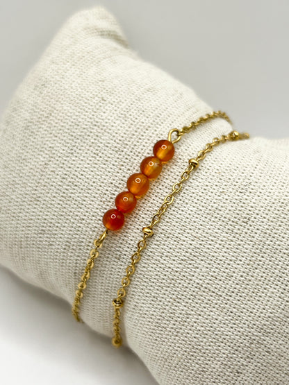 Bracelet cornaline double rang – Style chic, acier inoxydable doré et énergie solaire