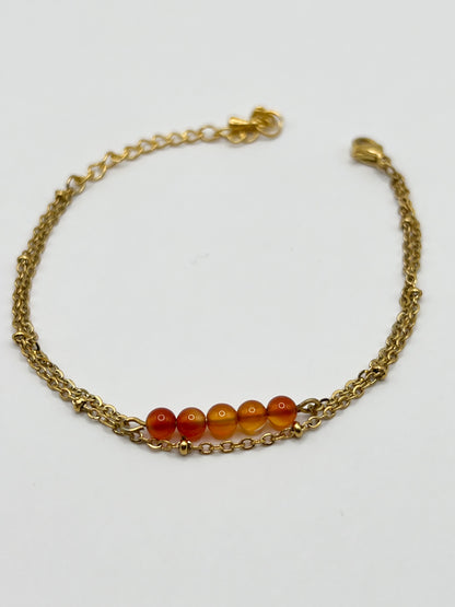 Bracelet cornaline double rang – Style chic, acier inoxydable doré et énergie solaire