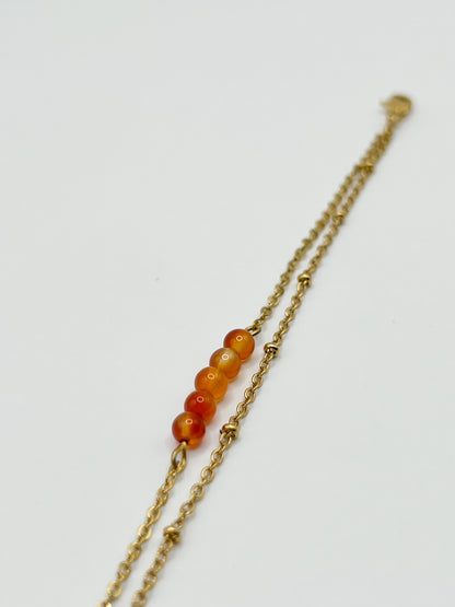 Bracelet cornaline double rang – Style chic, acier inoxydable doré et énergie solaire