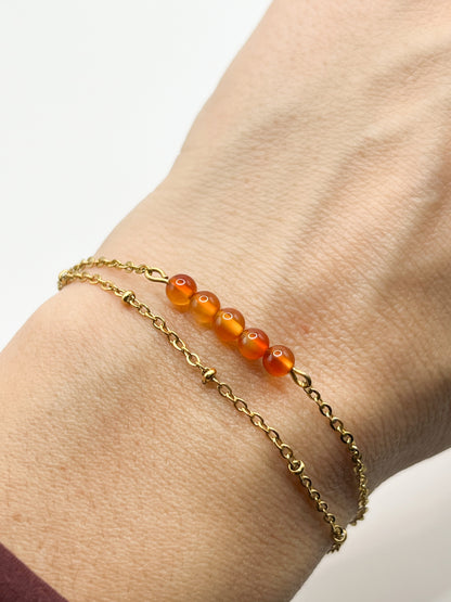 Bracelet cornaline double rang – Style chic, acier inoxydable doré et énergie solaire
