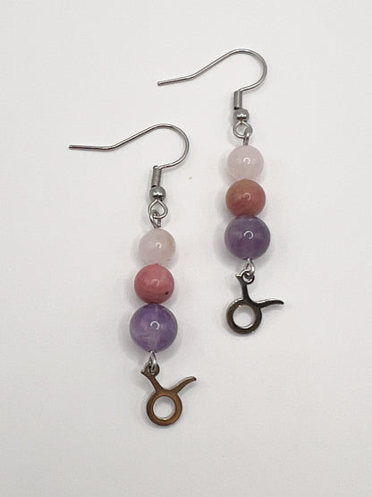 Boucles d’oreilles Astro Taureau en Acier Argenté et Pierre Naturelle – Bijou Zodiaque Femme