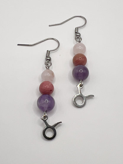Boucles d’oreilles Astro Taureau en Acier Argenté et Pierre Naturelle – Bijou Zodiaque Femme