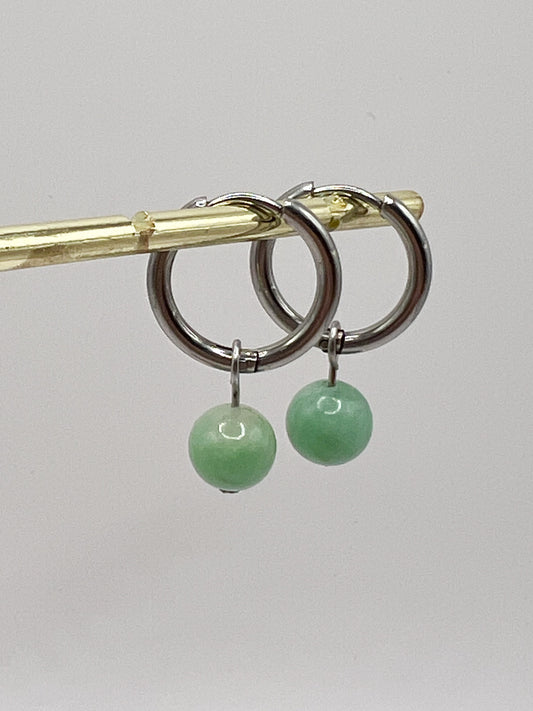 Boucles d’oreilles émeraude en acier argenté – Élégance naturelle et raffinement