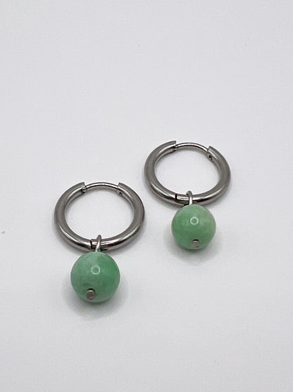 Boucles d’oreilles émeraude en acier argenté – Élégance naturelle et raffinement