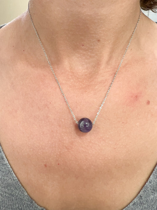 Collier en Améthyste et Acier Argenté – Protection & Sérénité au Quotidien