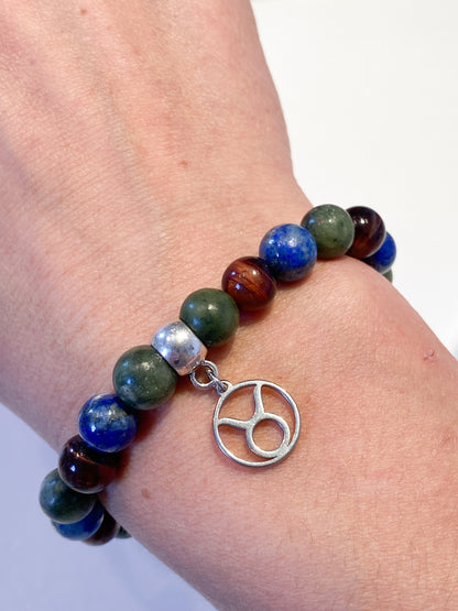 Bracelet spécial Taureau: Cristaux de Jade, Lapis Lazuli et Œil de Taureau pour la Stabilité et la Confiance