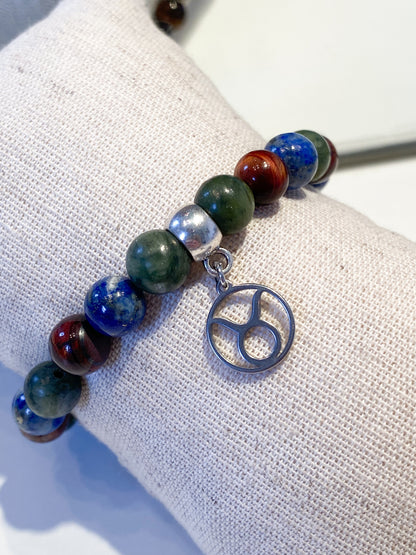 Bracelet spécial Taureau: Cristaux de Jade, Lapis Lazuli et Œil de Taureau pour la Stabilité et la Confiance