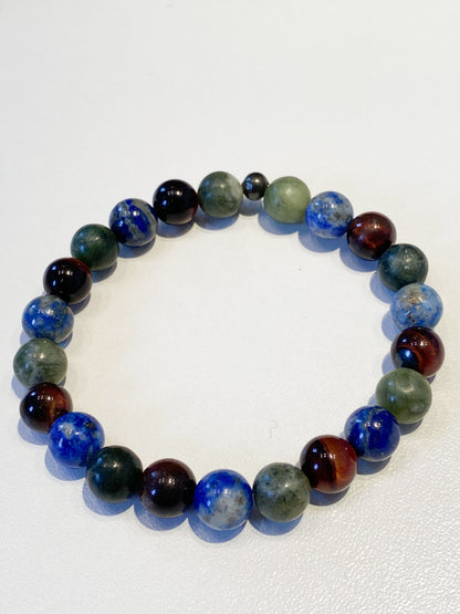 Bracelet spécial Taureau: Cristaux de Jade, Lapis Lazuli et Œil de Taureau pour la Stabilité et la Confiance