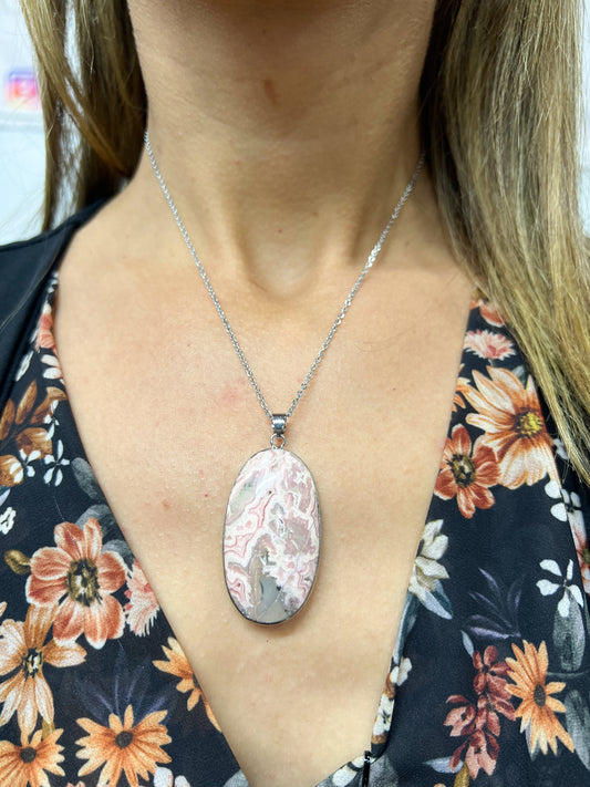 Collier Rhodochrosite Naturelle – Amour & Apaisement | Acier Inoxydable Argenté