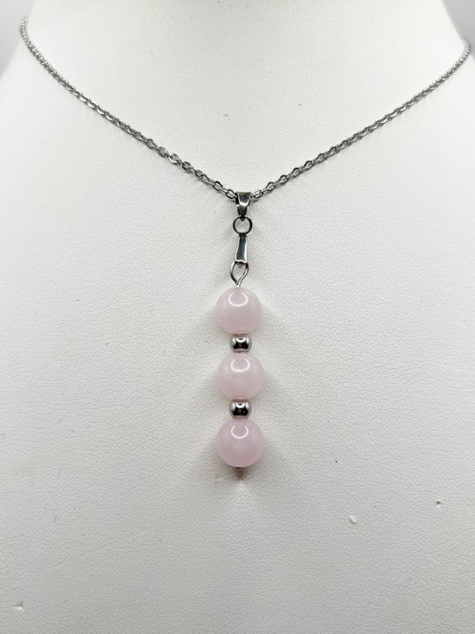 Collier Quartz Rose – Amour & Douceur – Acier Inoxydable Argenté
