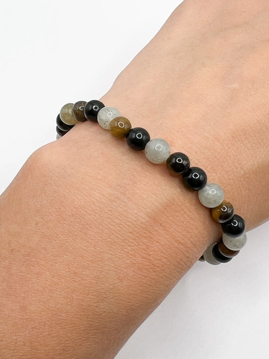 Bracelet Protection Énergétique – Obsidienne Noire, Œil de Tigre & Labradorite