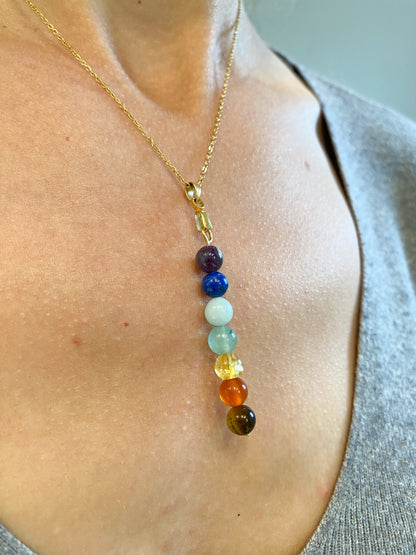 Collier 7 Chakras en Acier Inoxydable Doré – Harmonie Spirituelle et Élégance