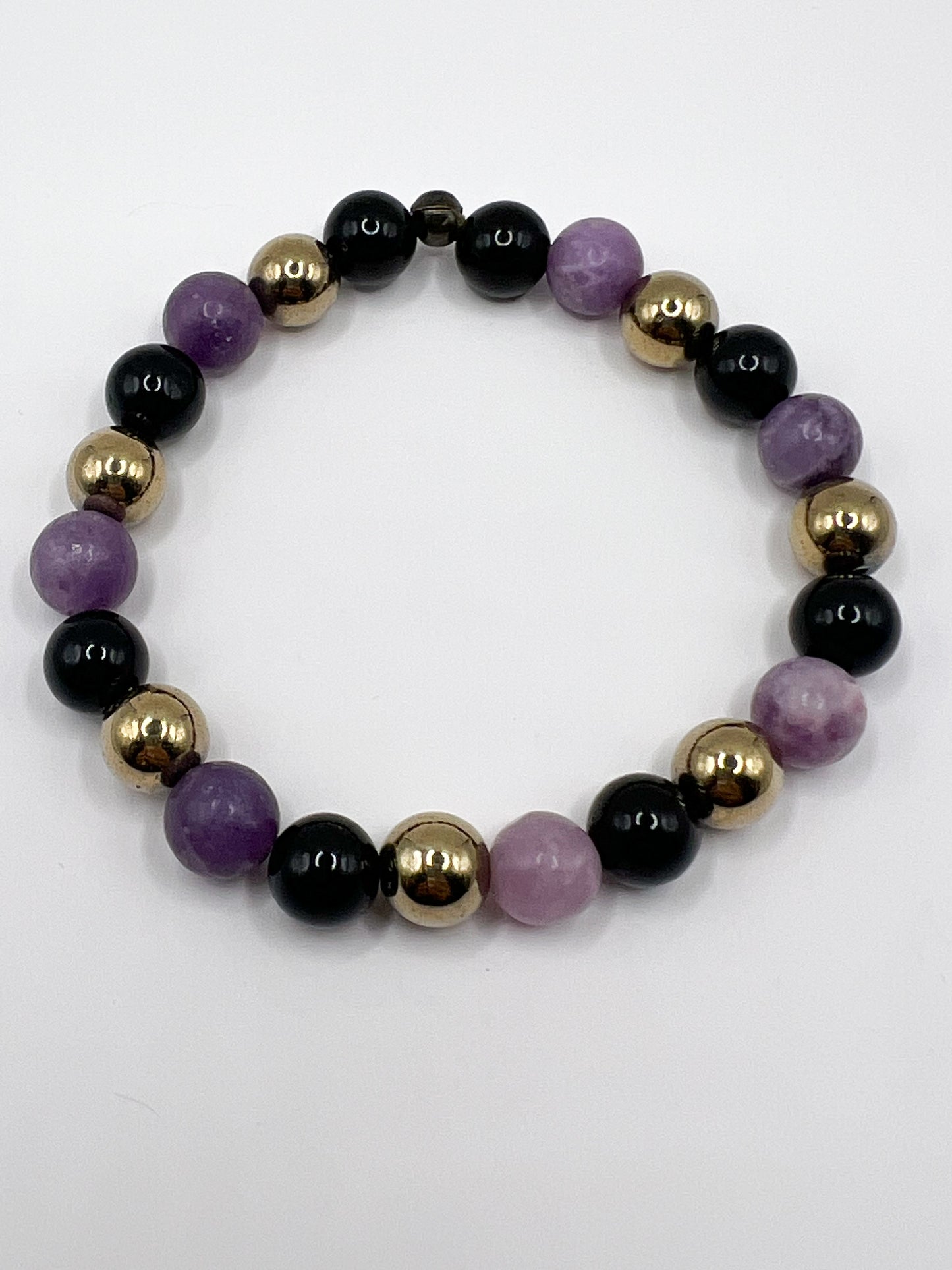 Bracelet Protection & Ancrage – Lépidolite, Obsidienne Noire et Hématite Dorée en Pierres Naturelles