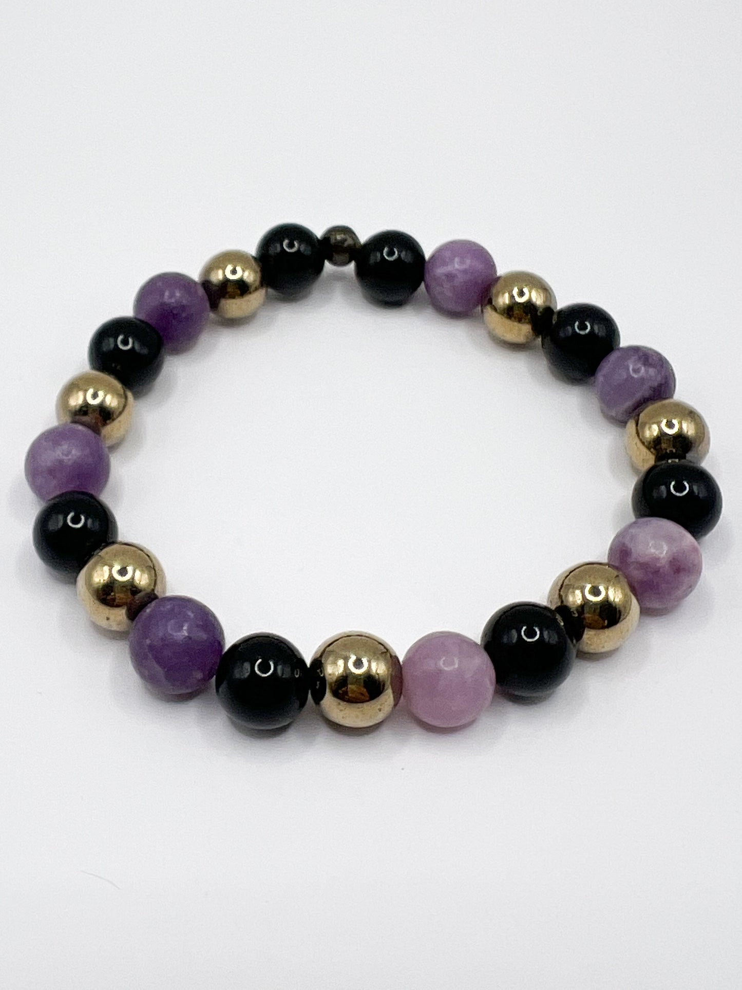 Bracelet Protection & Ancrage – Lépidolite, Obsidienne Noire et Hématite Dorée en Pierres Naturelles