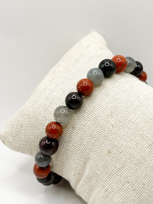 Bracelet Ancrage et Vitalité – Pierres Labradorite, Jaspe Rouge & Grenat