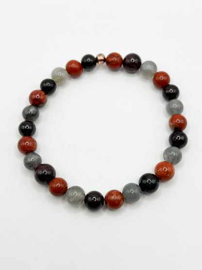 Bracelet Ancrage et Vitalité – Pierres Labradorite, Jaspe Rouge & Grenat