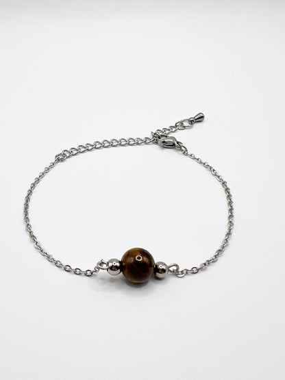 Bracelet Œil de Tigre – Pierre de Protection & Confiance, Acier Inoxydable Argenté