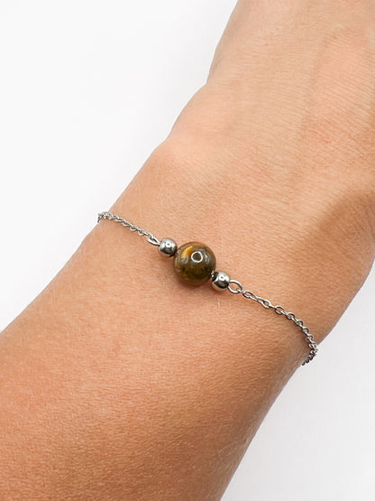 Bracelet Œil de Tigre – Pierre de Protection & Confiance, Acier Inoxydable Argenté