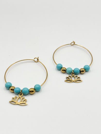 Créoles Turquoise et Acier Doré – Boucles d’Oreilles Bohèmes Chic & Énergie Positive