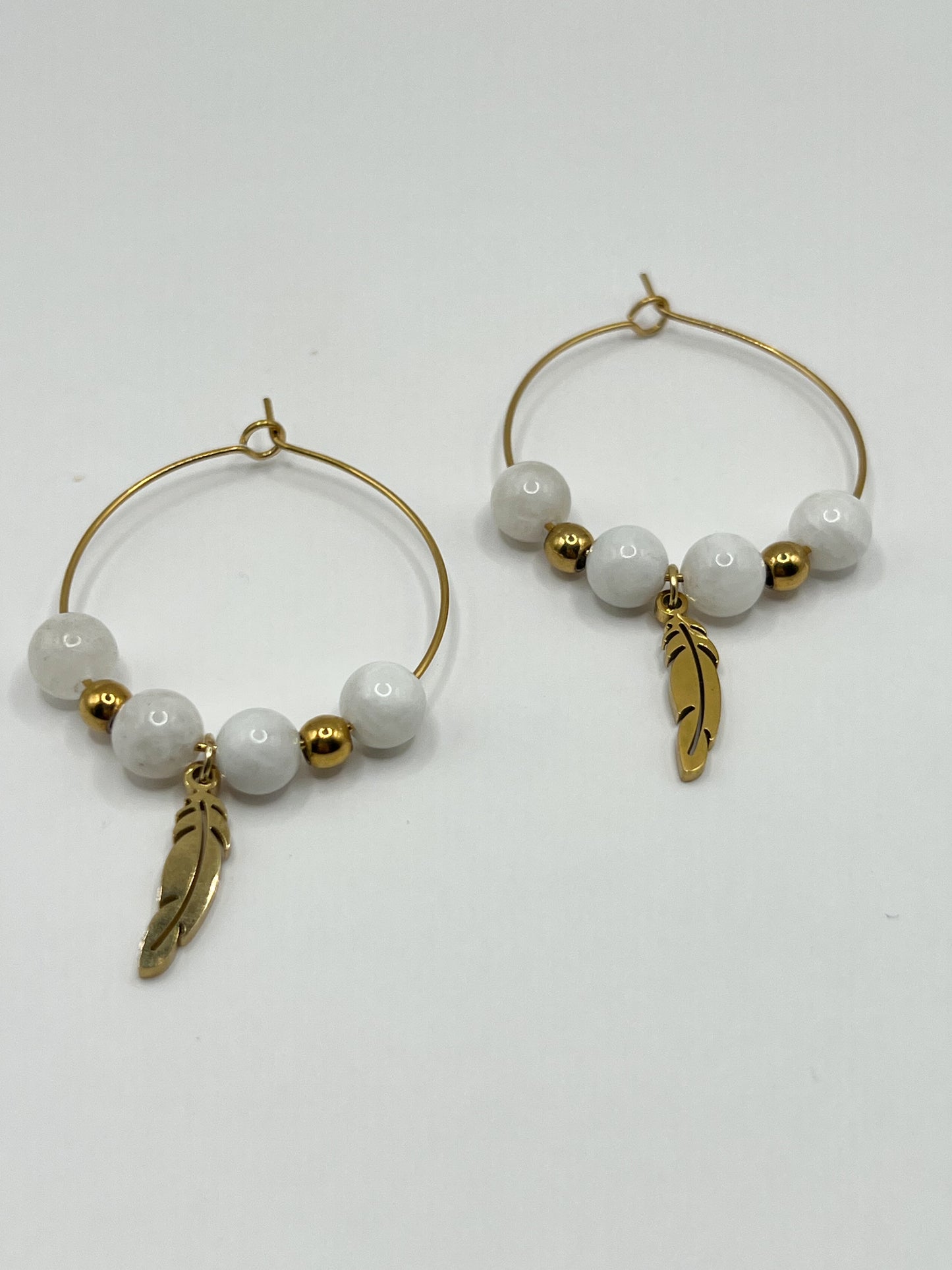Boucles d’Oreilles Pierre de Lune Naturelle & Acier Doré – Intuition & Féminité